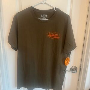 Von Dutch Olive T-Shirt with Vibrant Orange Logo